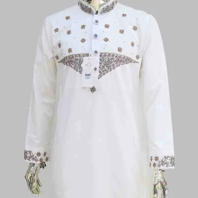 Premium White Zardozi Panjabi